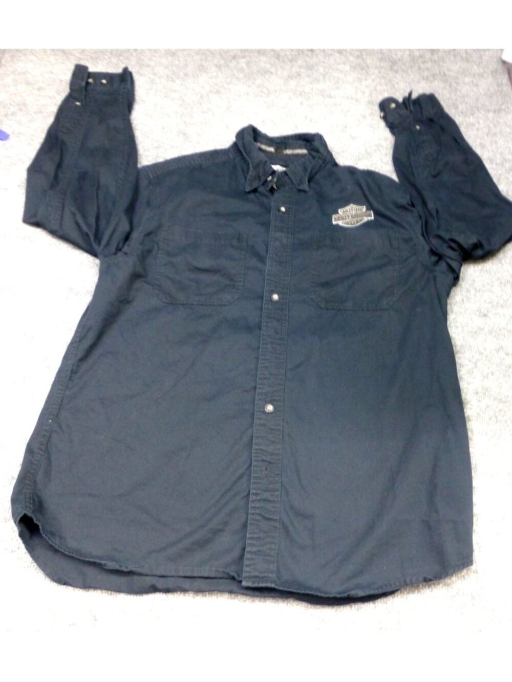 Harley-Davidson Mens Black Button-Up Shirt Embroidered Logo Long Sleeve Large